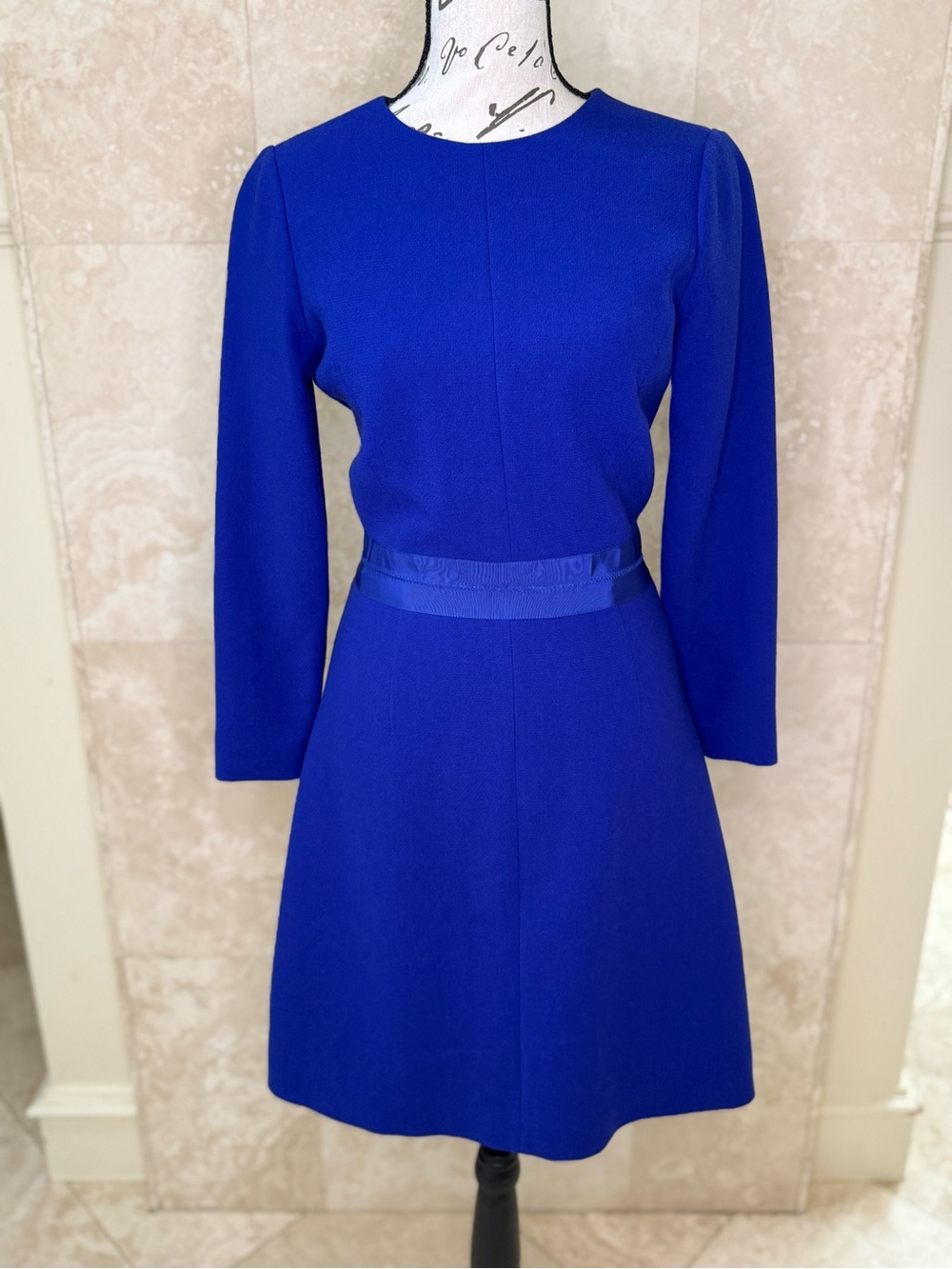 J.Crew Royal Blue Wool Blend Long Sleeve Belted Dress Size 0 EUC